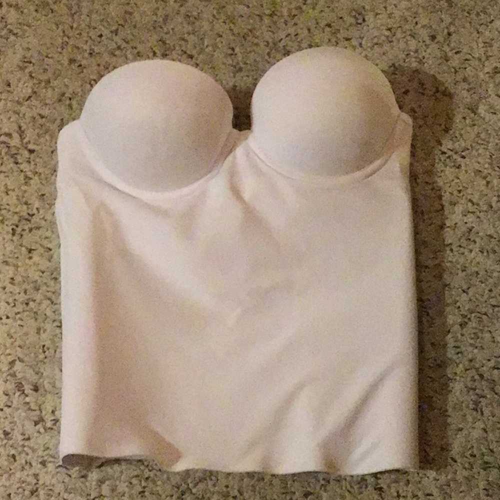 White corset-style strapless bra